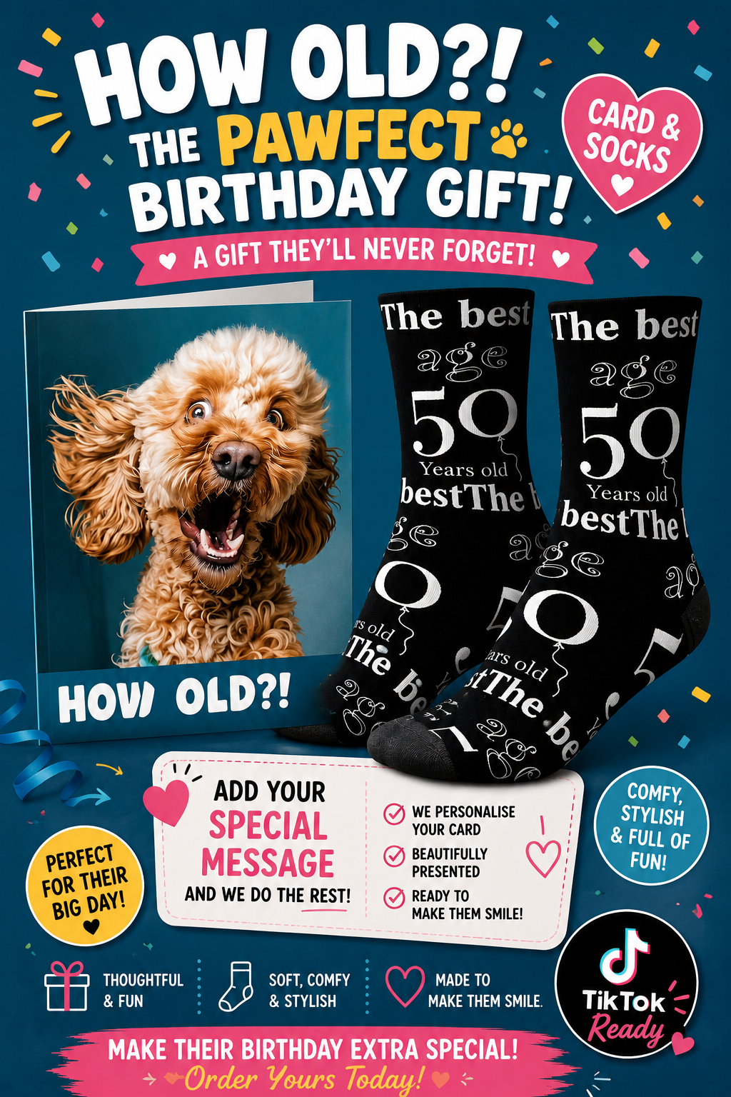 Happy Birthday - How OLD!!! with 50th Birthday Socks