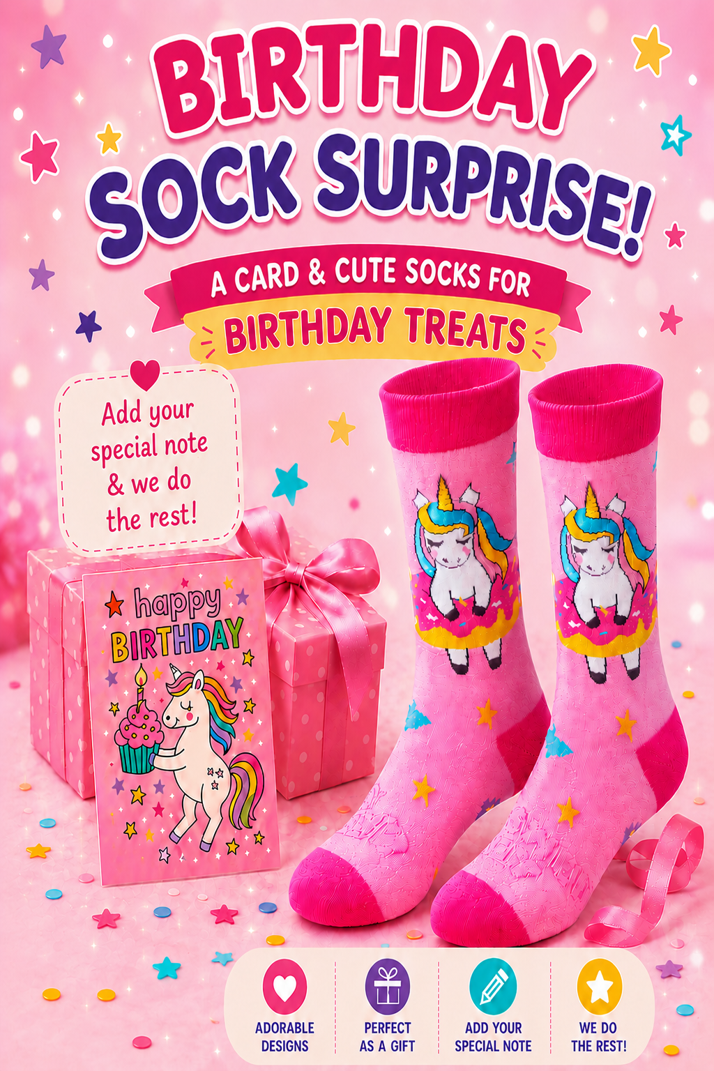 Pink Unicorn Socks & Unicorn Birthday Card