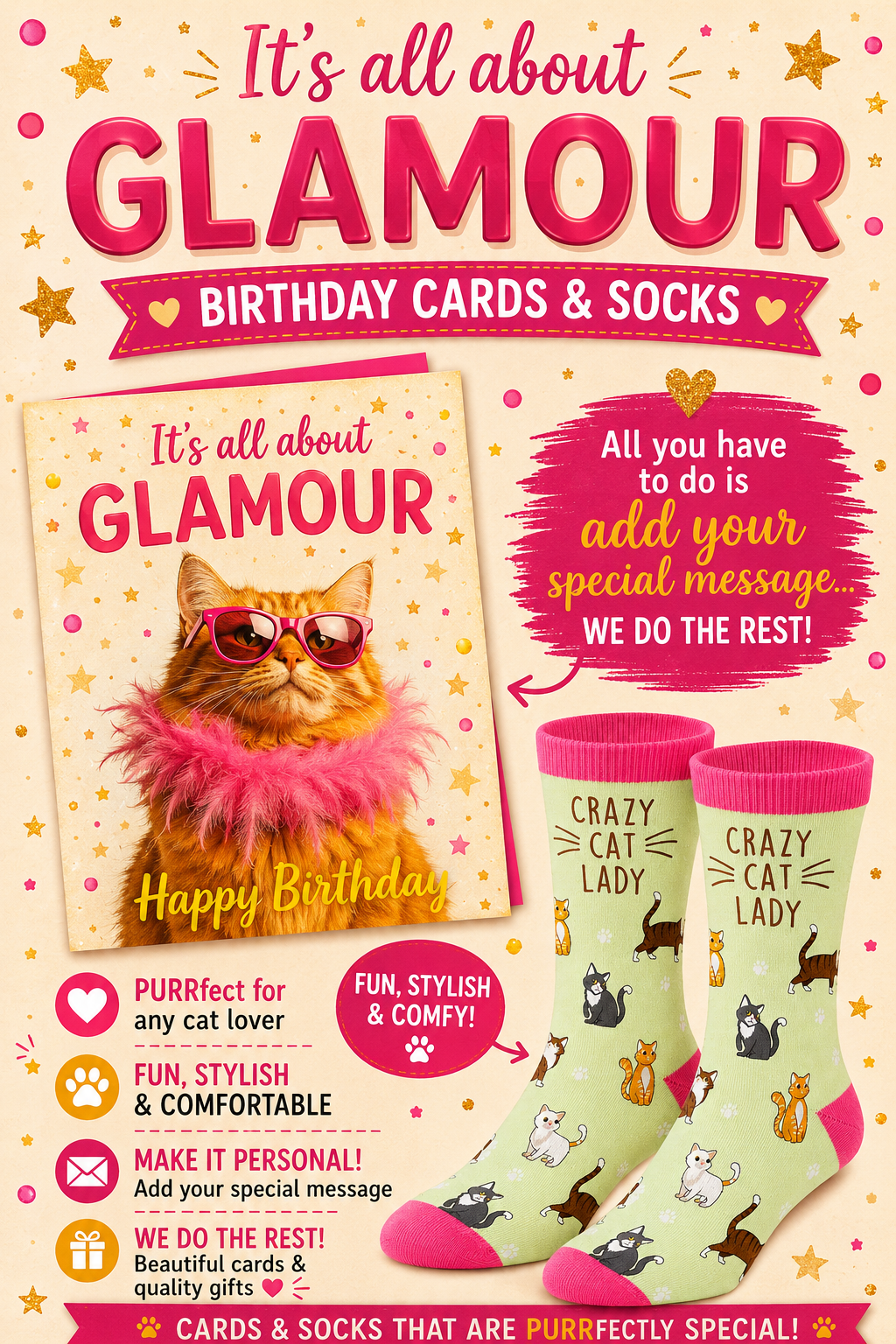 Happy Birthday Cat Card & Crazy Cat Lady Socks
