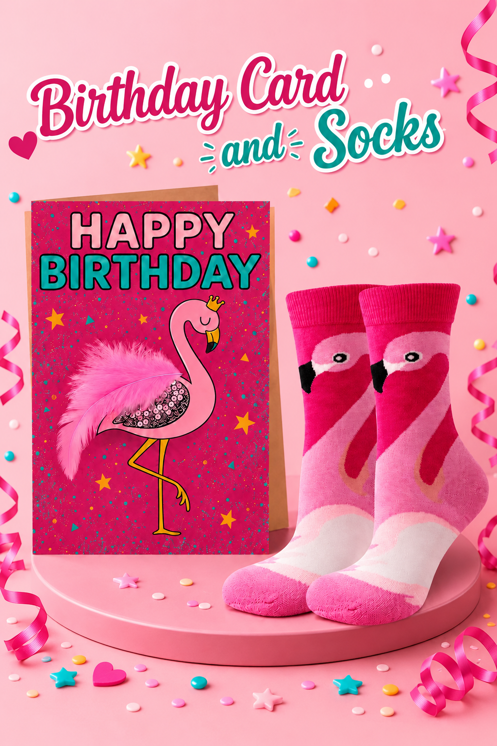 Happy Birthday Flamingo Card & Matching Flamingo Socks