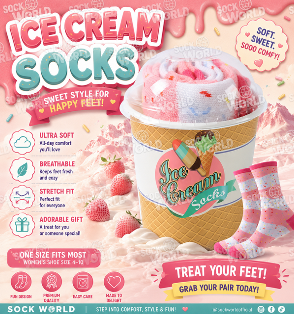 Ice Cream Socks in a Cup Gift Box